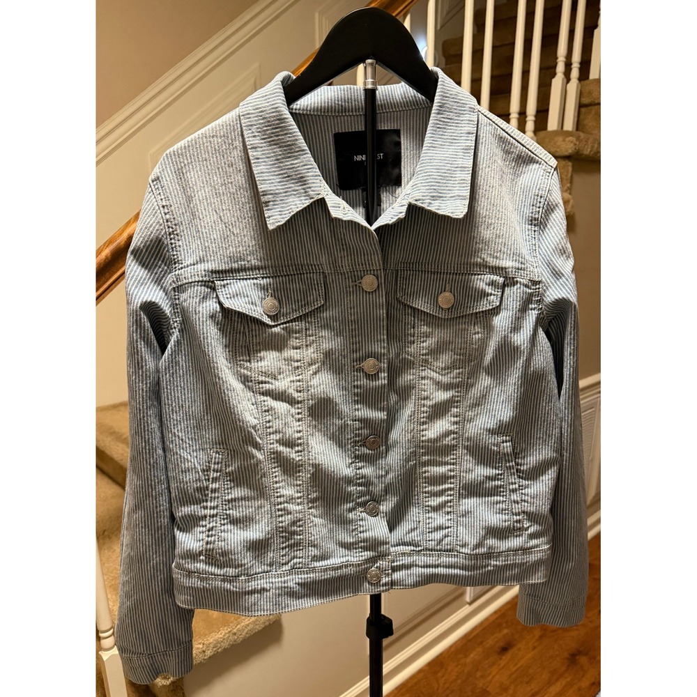 Nine West Jeans Pinstripe Denim Jacket Blue White Striped Trucker Size L